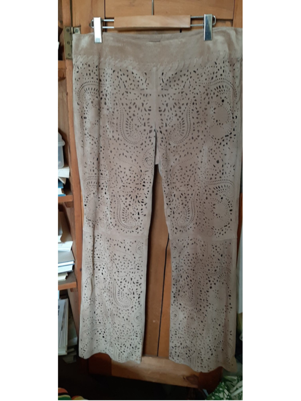 Suede Cutwork wideleg pants